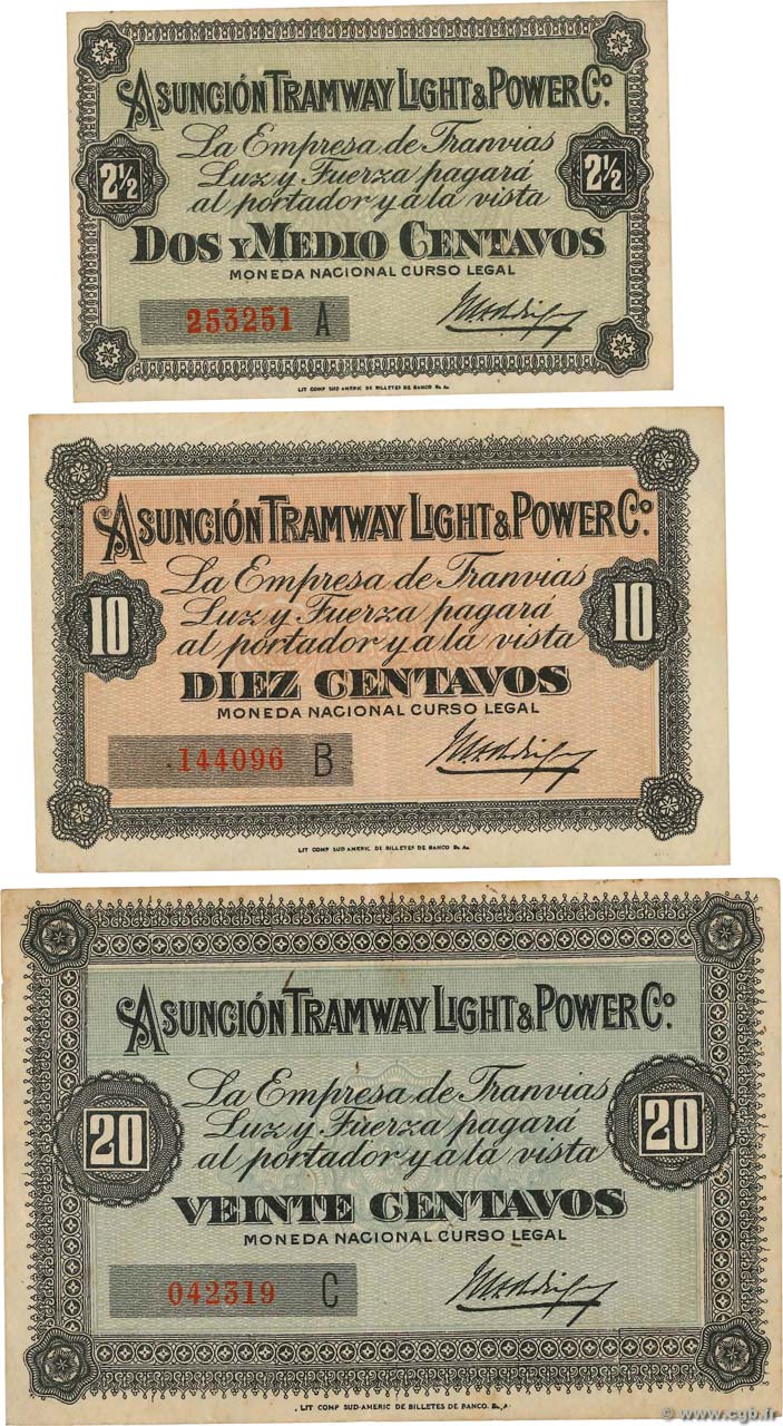 2 1/2, 10 et 20 Centavos Lot PARAGUAY Asuncion 1913 P.- MBC+