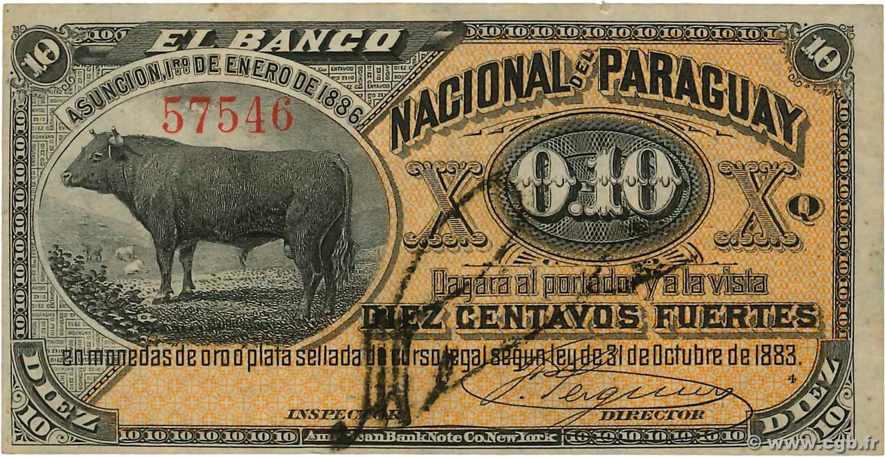10 Centavos PARAGUAY  1886 PS.142 XF