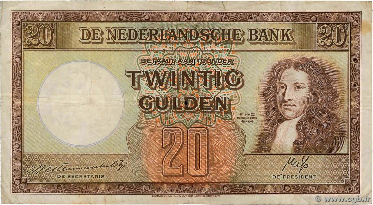 20 Gulden NETHERLANDS  1945 P.076 F