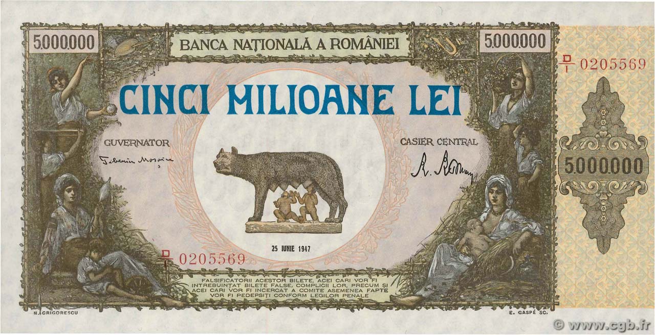 5000000 Lei RUMANIA  1947 P.061a FDC