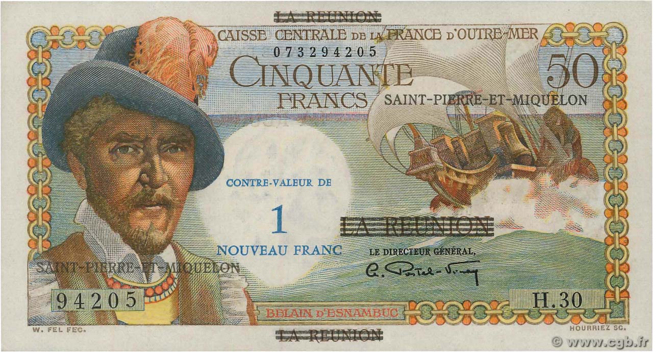 1 NF sur 50 Francs Belain d Esnambuc SAN PEDRO Y MIGUELóN  1960 P.30b SC+