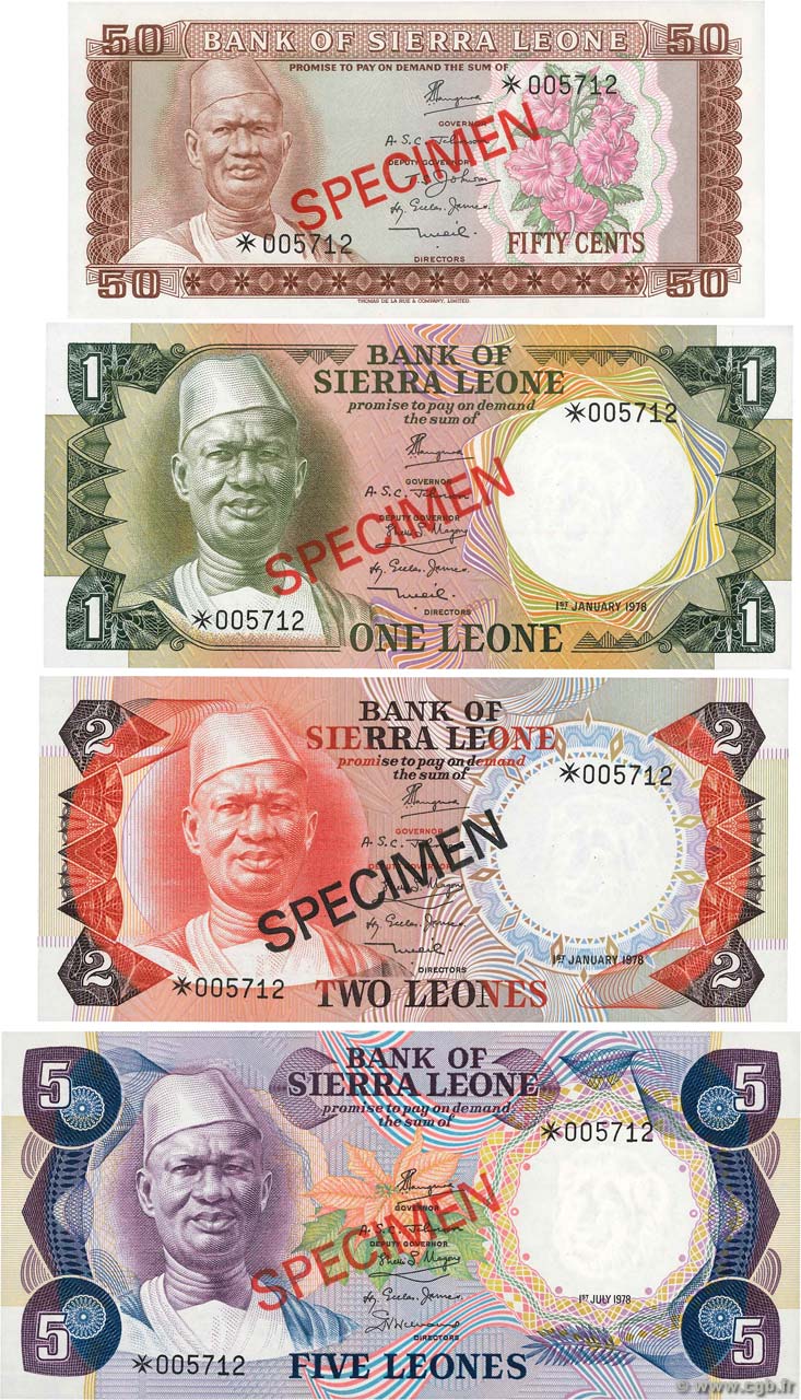 50 Cents au 5 Leones Spécimen SIERRA LEONE  1979 P.CS2 NEUF