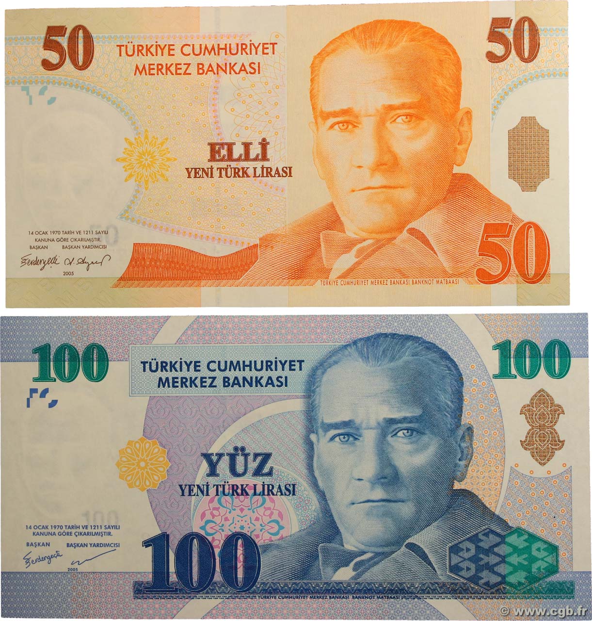 50 et 100 Lira TÜRKEI  2005 P.220 et P.221 ST