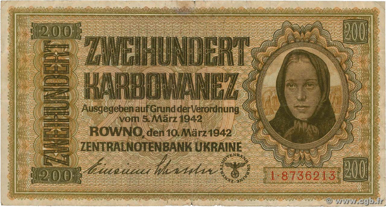 200 Karbowanez UCRAINA  1942 P.056 MB