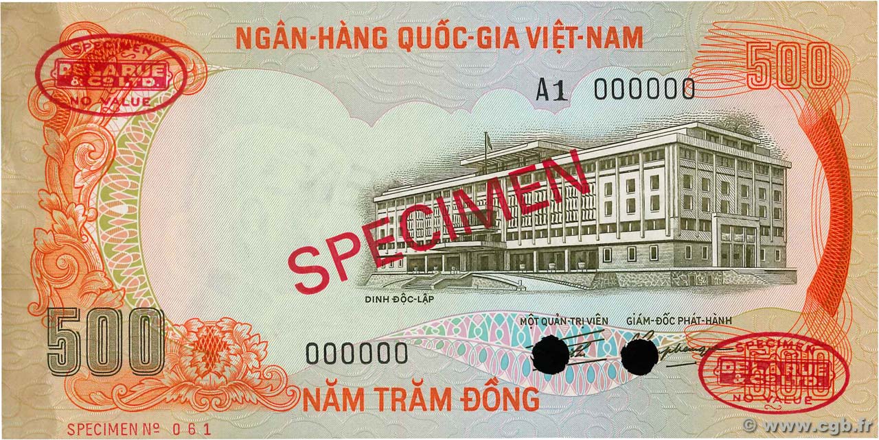 500 Dong Spécimen VIET NAM SOUTH  1972 P.33as AU