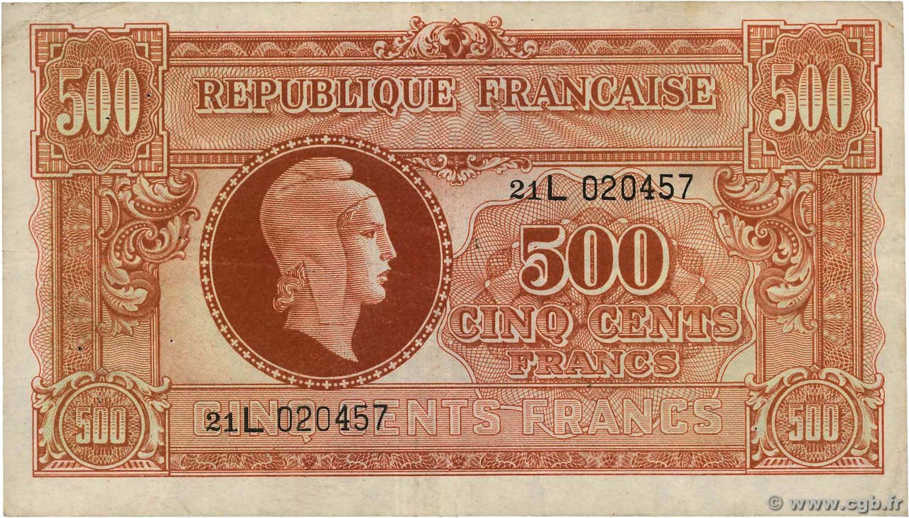 500 Francs MARIANNE  FRANCE  1945 VF.11.01 VF