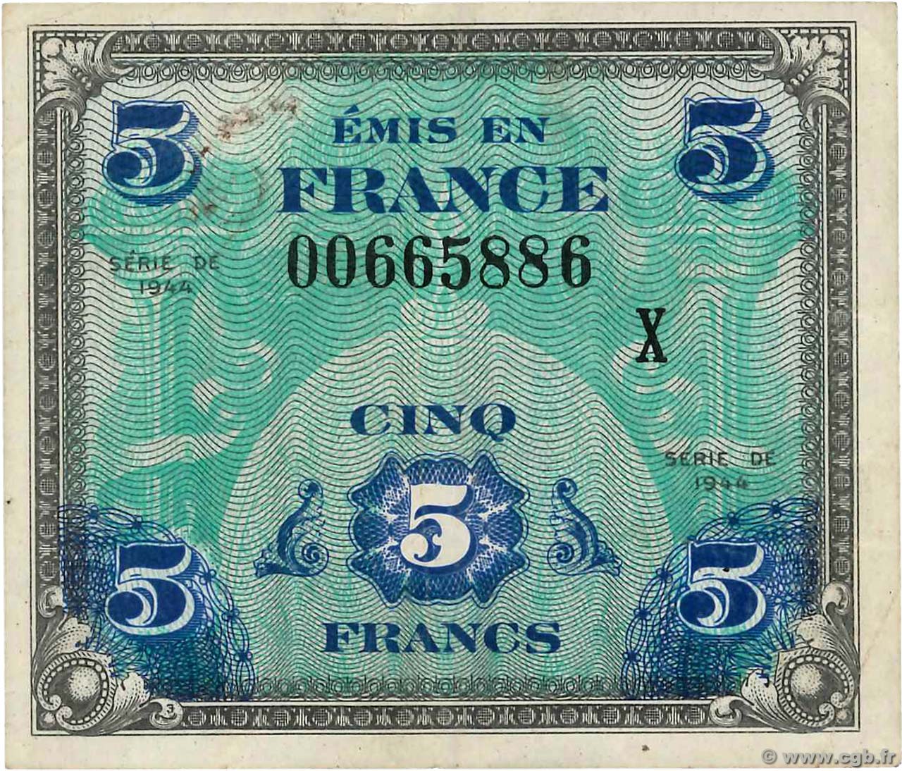 5 Francs DRAPEAU  FRANCE  1944 VF.17.03 VF