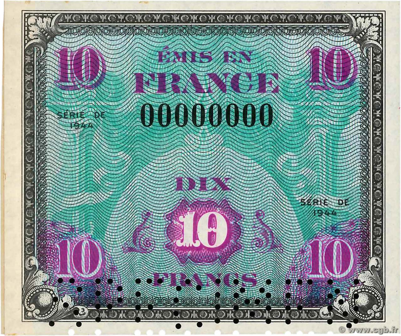 10 Francs DRAPEAU Spécimen FRANCE  1944 VF.18.00Sp NEUF