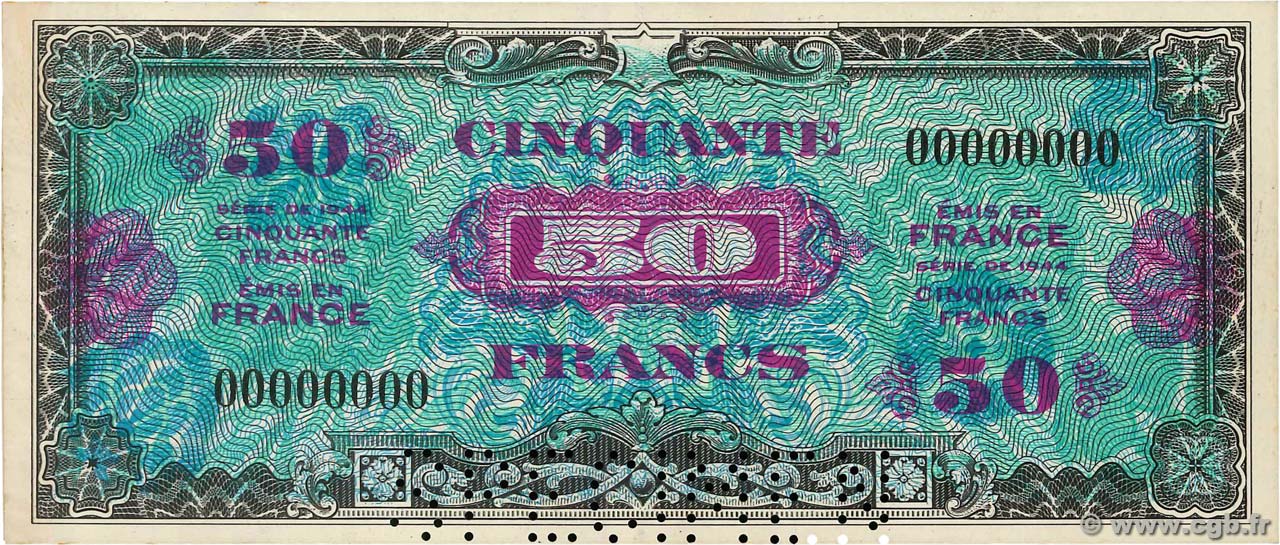 50 Francs DRAPEAU Spécimen FRANCE  1944 VF.19.00Sp UNC-
