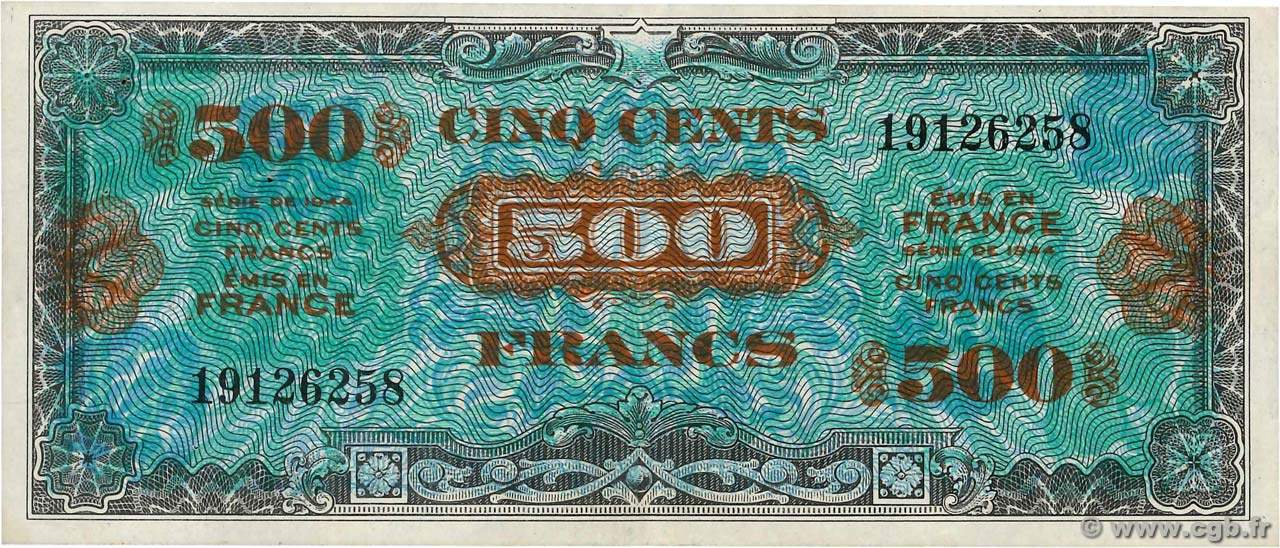 500 Francs DRAPEAU  FRANCE  1944 VF.21.01 XF-