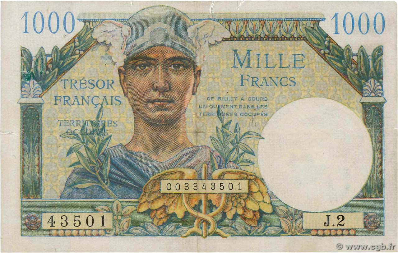 1000 Francs TRÉSOR FRANÇAIS  FRANCE  1947 VF.33.02 VF