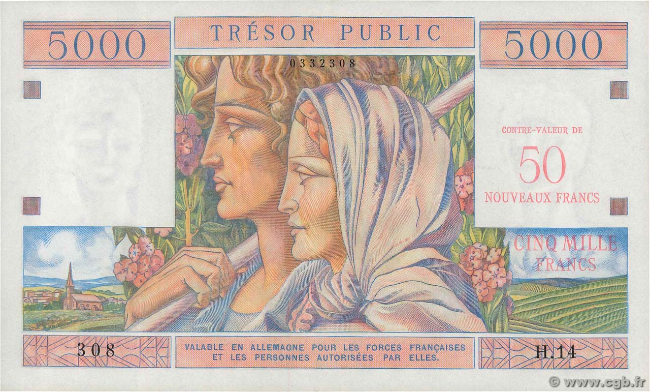 50NF sur 5000 Francs TRÉSOR PUBLIC  FRANCE  1960 VF.39.01 AU