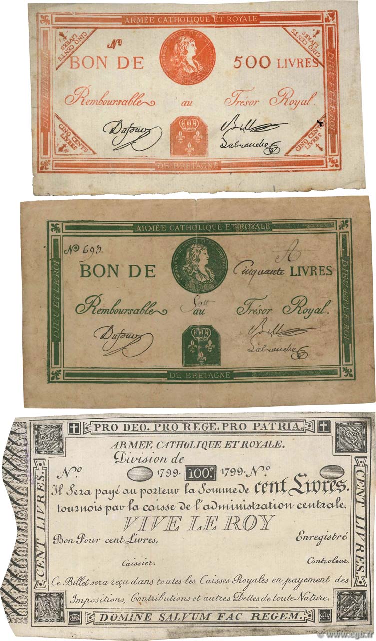 50, 100 et 500 Livres Faux FRANCE  1794 Laf.278 VF