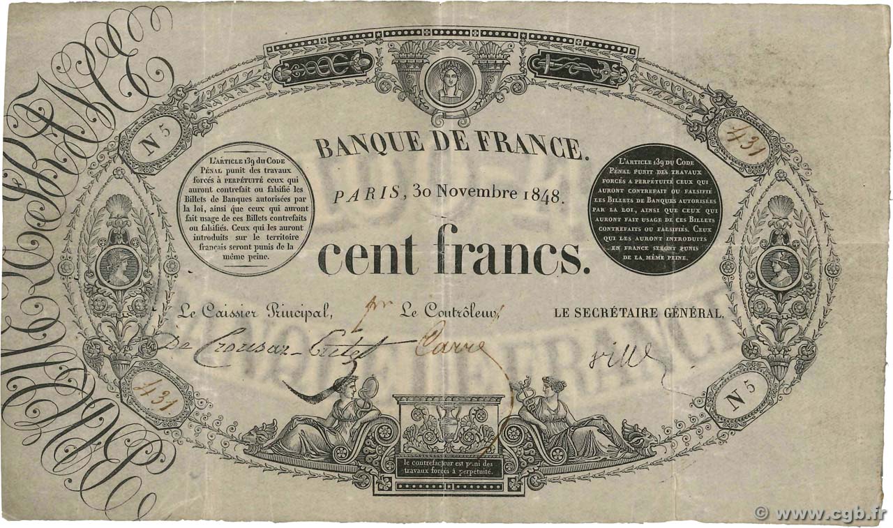 100 Francs type 1848 Définitif FRANCIA  1848 F.A24.01 q.BB