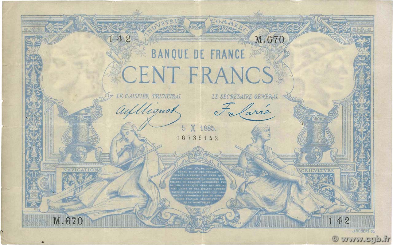 100 Francs type 1882 FRANKREICH  1885 F.A48.05 SS