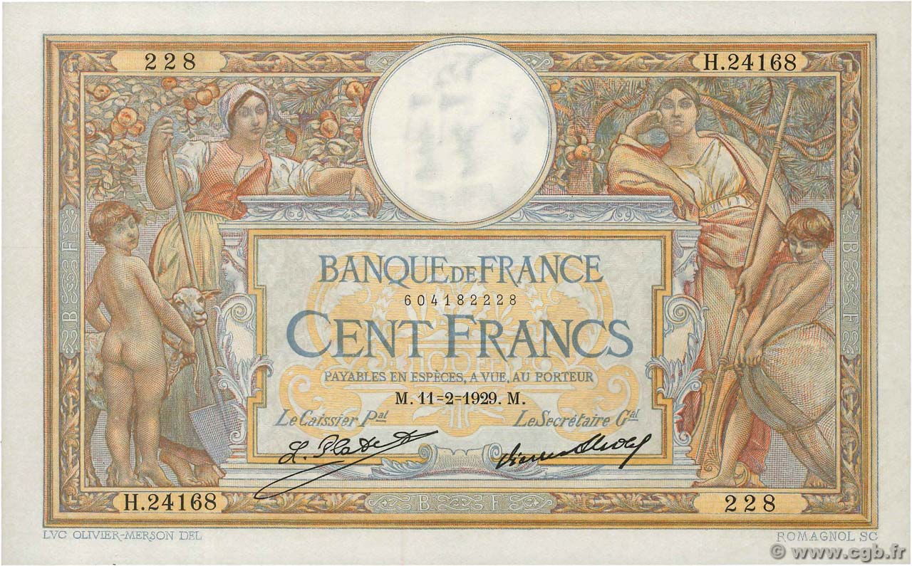 100 Francs LUC OLIVIER MERSON grands cartouches FRANCIA  1929 F.24.08 EBC+