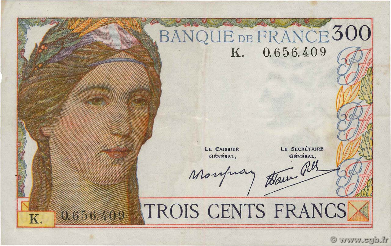 300 Francs FRANCE  1938 F.29.01 VF