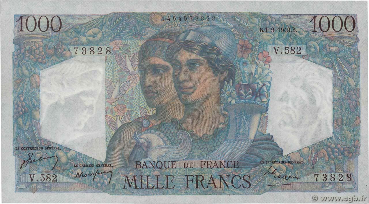 1000 Francs MINERVE ET HERCULE FRANCIA  1949 F.41.28 FDC