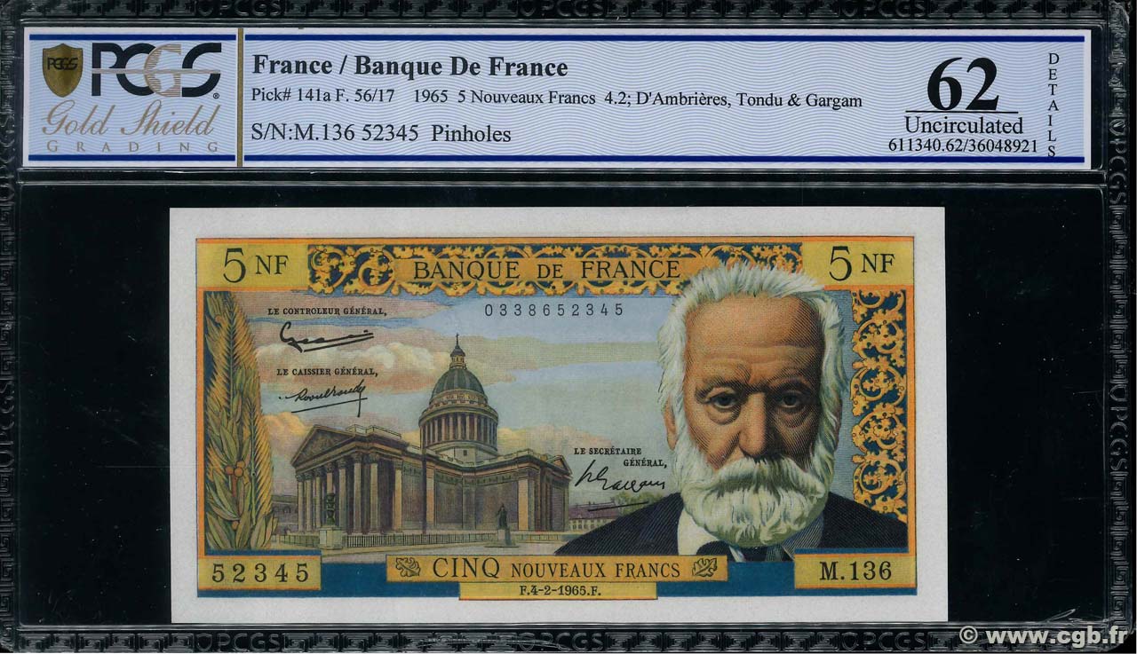 5 Nouveaux Francs VICTOR HUGO FRANKREICH  1965 F.56.17 fST