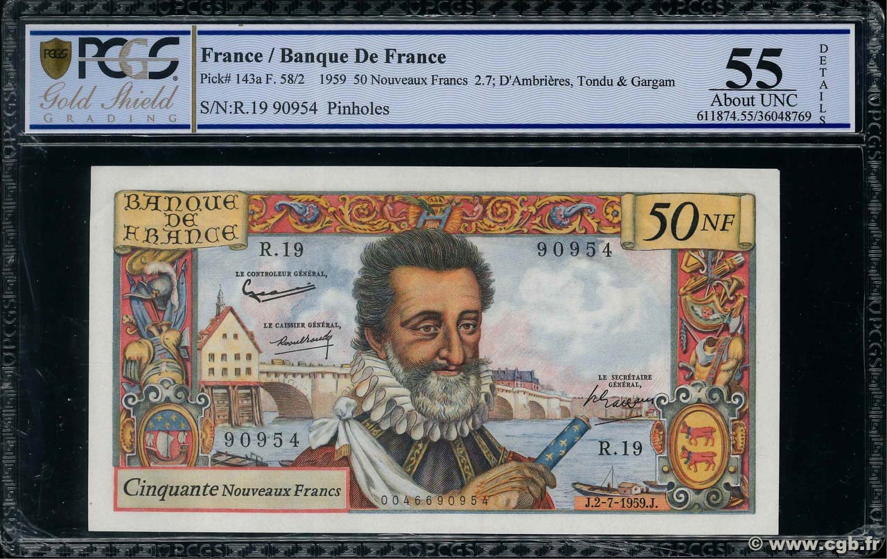 50 Nouveaux Francs HENRI IV FRANCE  1959 F.58.02 XF+