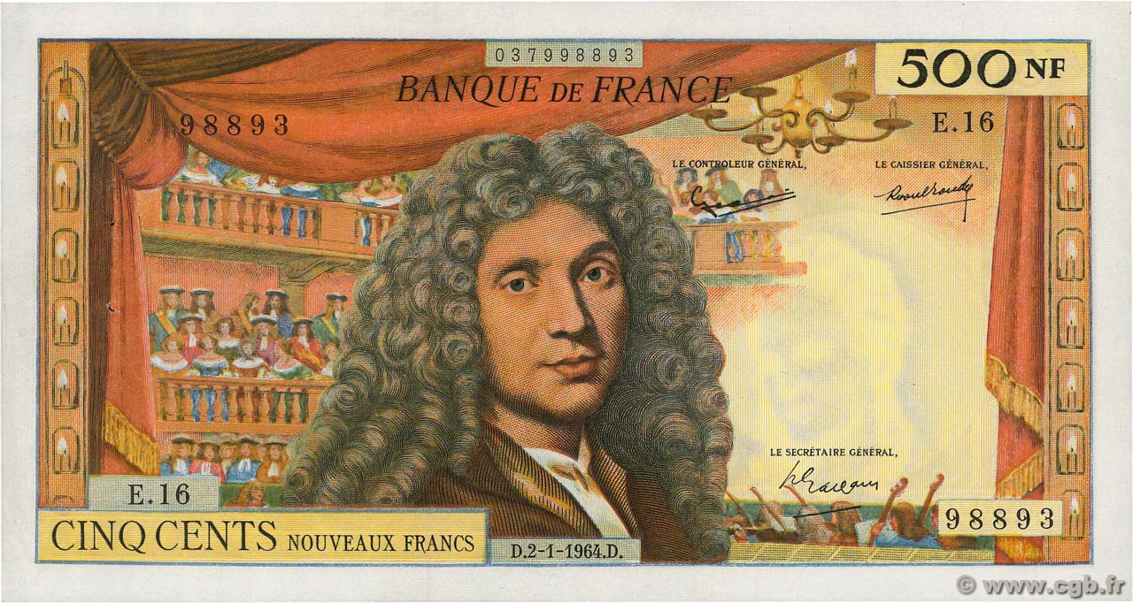 500 Nouveaux Francs MOLIÈRE FRANCIA  1964 F.60.06 SPL+