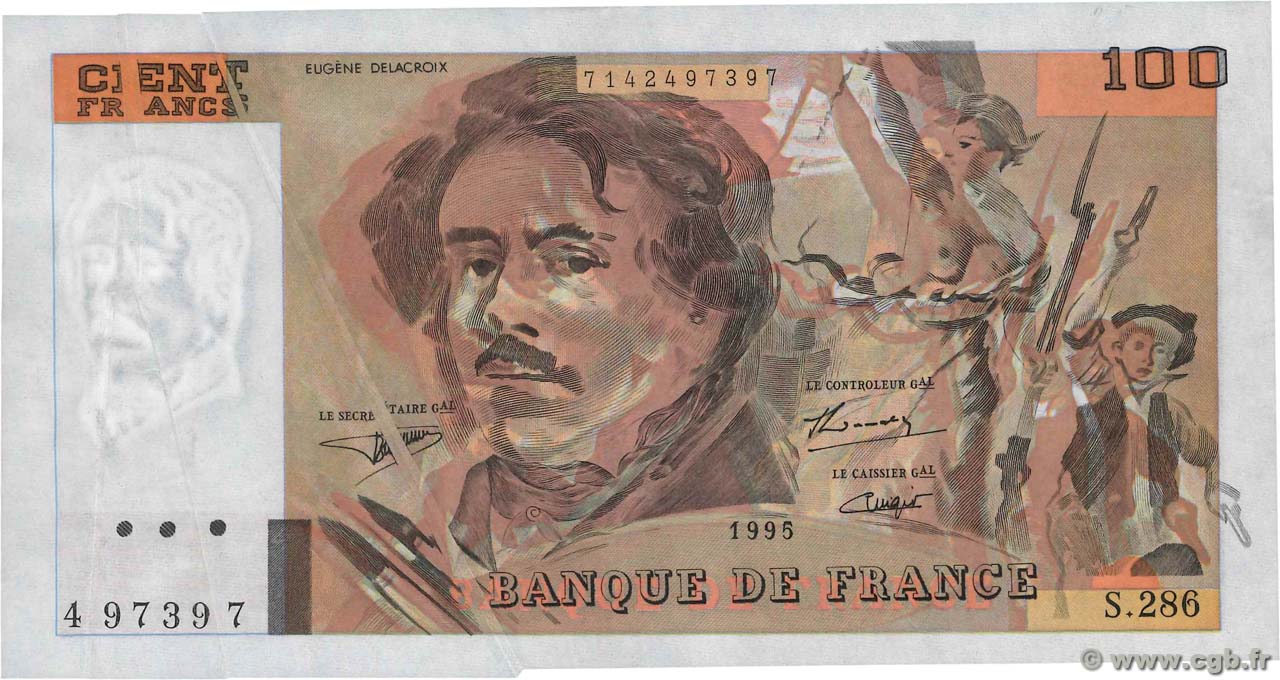 100 Francs DELACROIX 442-1 & 442-2 Fauté FRANCE  1995 F.69ter.02c pr.NEUF