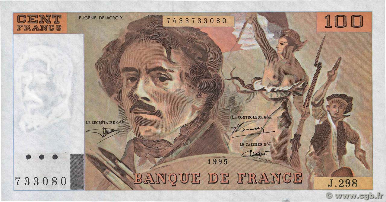 100 Francs DELACROIX 442-1 & 442-2 FRANCIA  1995 F.69ter.02d AU