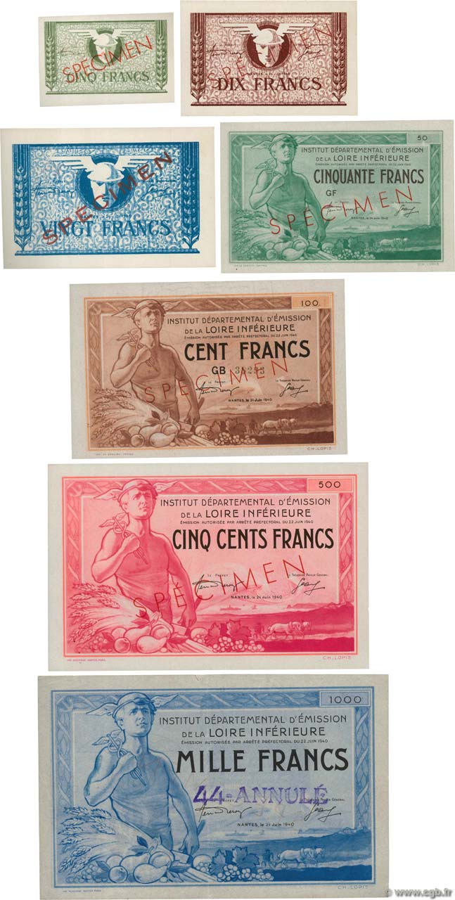 5 à 1000 Francs FRANCE regionalismo y varios Nantes 1940 BU.60 à 66 SC+