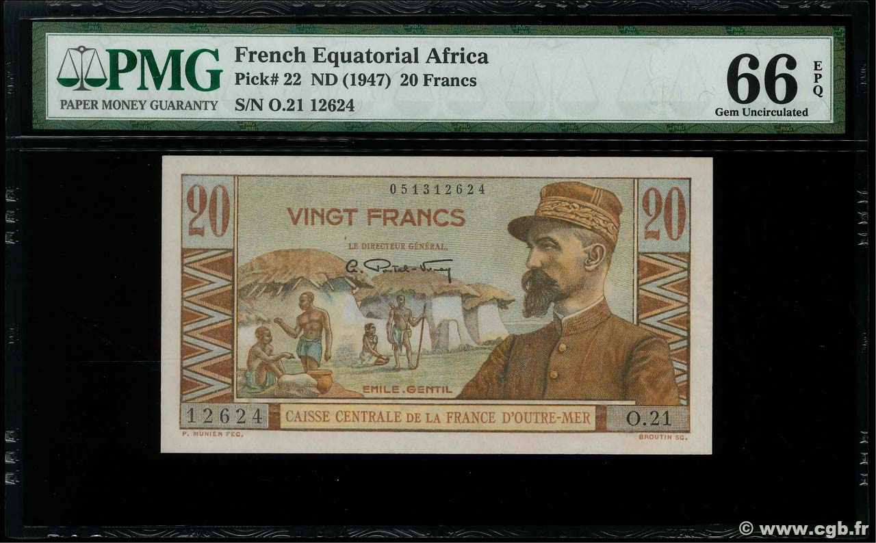 20 Francs Émile Gentil AFRIQUE ÉQUATORIALE FRANÇAISE  1946 P.22 SC+