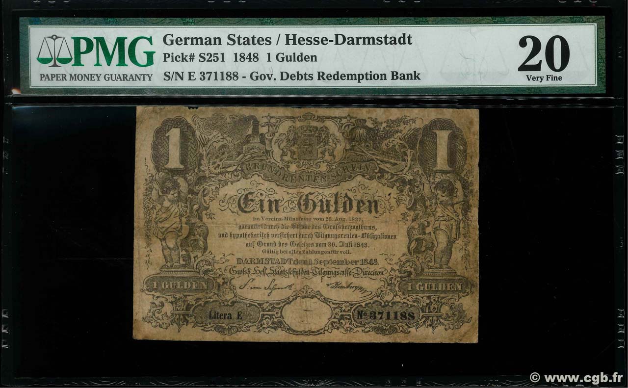1 Gulden GERMANY  1848 PS.0251 G