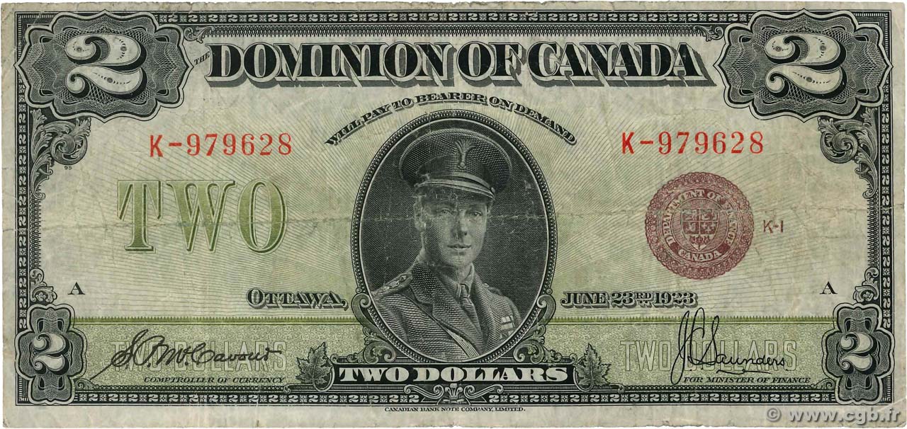 2 Dollars KANADA  1923 P.034e fS