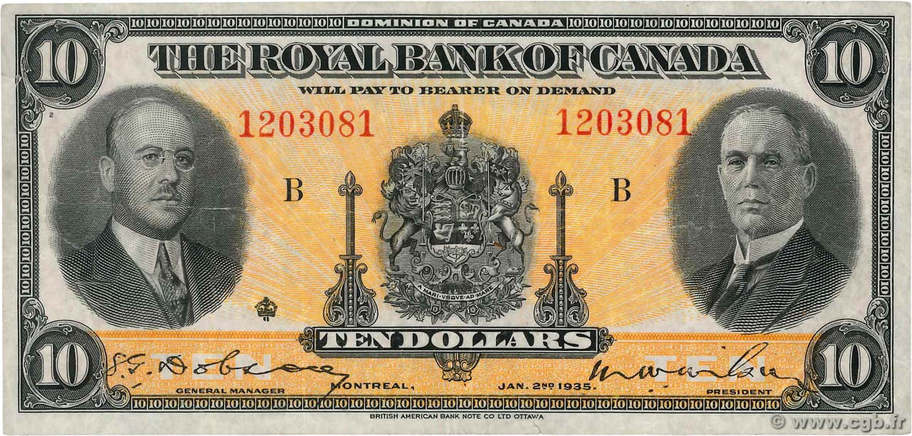 10 Dollars CANADá
  1935 PS.1392 BC