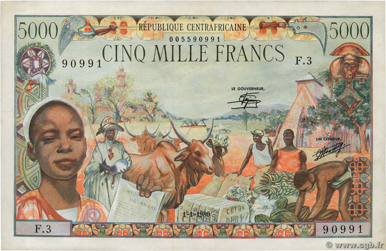 5000 Francs REPUBBLICA CENTRAFRICANA  1980 P.11 SPL+