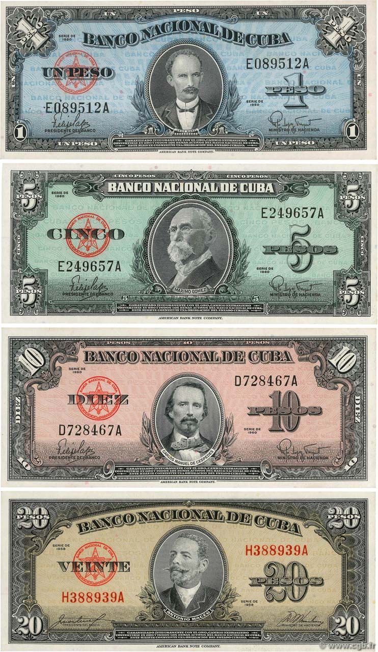 1, 5, 10 et 20 Pesos Lot CUBA  1949 P.LOT FDC