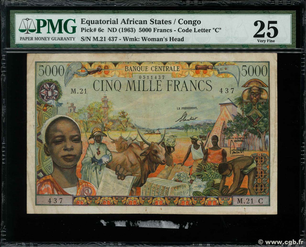 5000 Francs ÉTATS DE L AFRIQUE ÉQUATORIALE  1962 P.06c TB