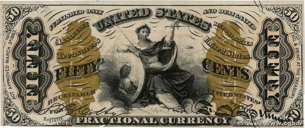 50 Cents UNITED STATES OF AMERICA  1863 P.113a UNC-