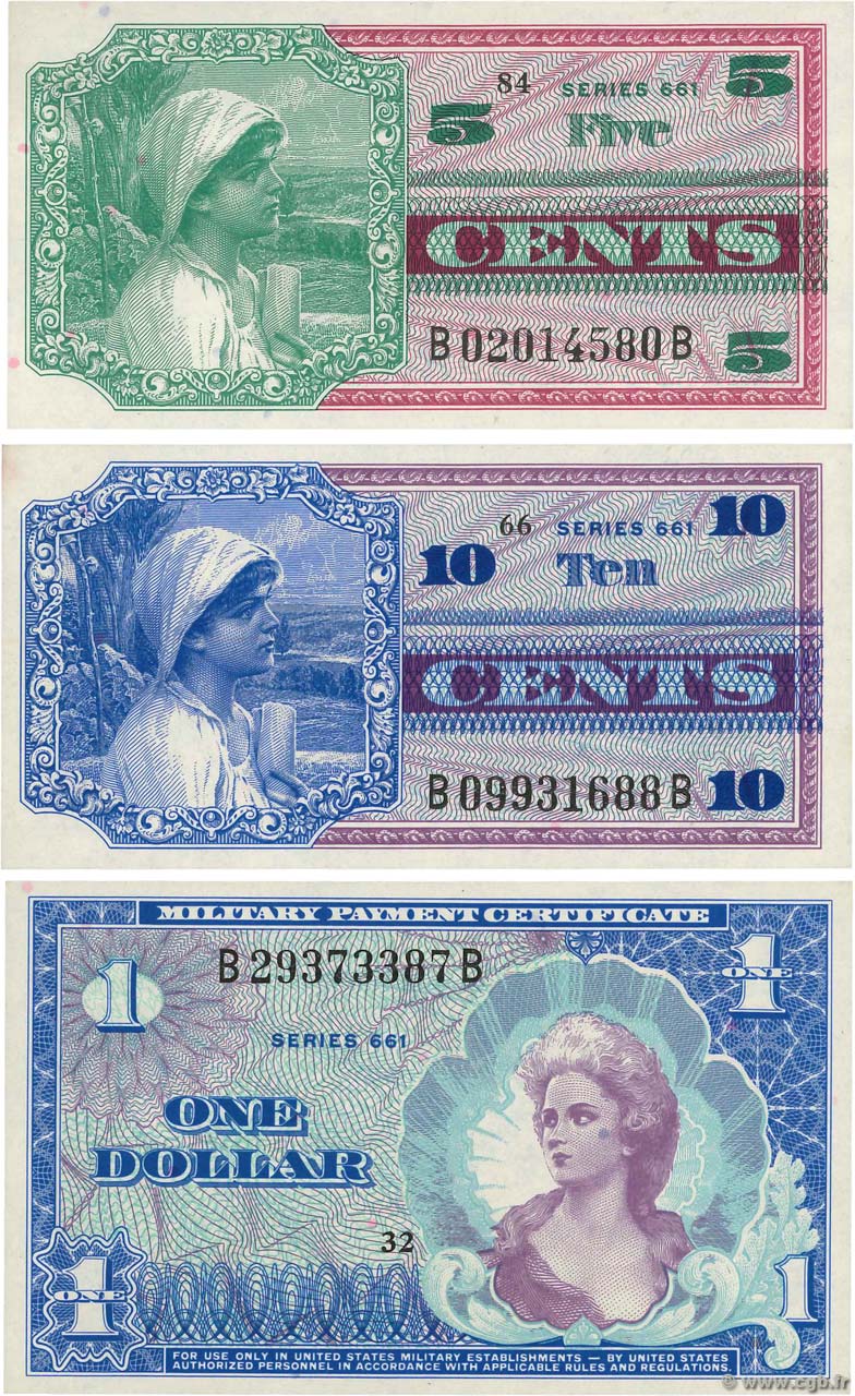 5, 10 Cents et 1 Dollar Lot UNITED STATES OF AMERICA  1968 P.M064a, P.M065a et P.M068 UNC
