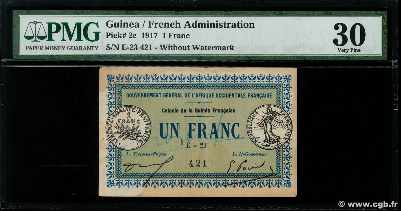 1 Franc GUINÉE  1917 P.02c TTB