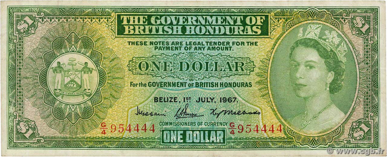 1 Dollar BRITISH HONDURAS  1967 P.28b q.BB