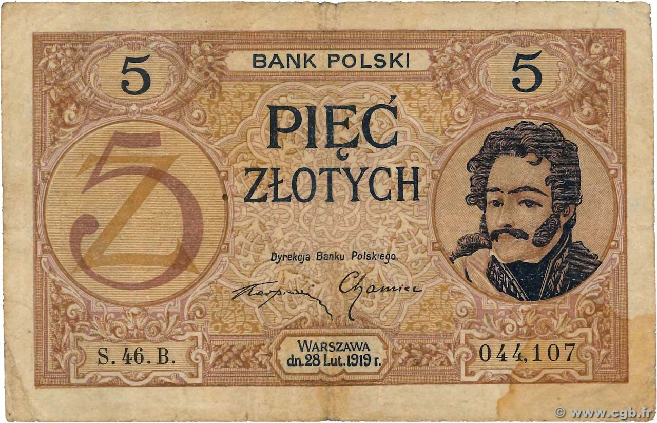 5 Zlotych POLEN  1919 P.053 fS
