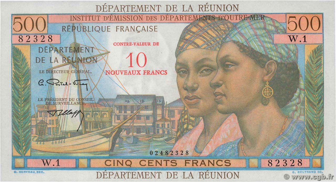 10 NF sur 500 Francs Pointe à Pitre ISLA DE LA REUNIóN  1971 P.54b FDC