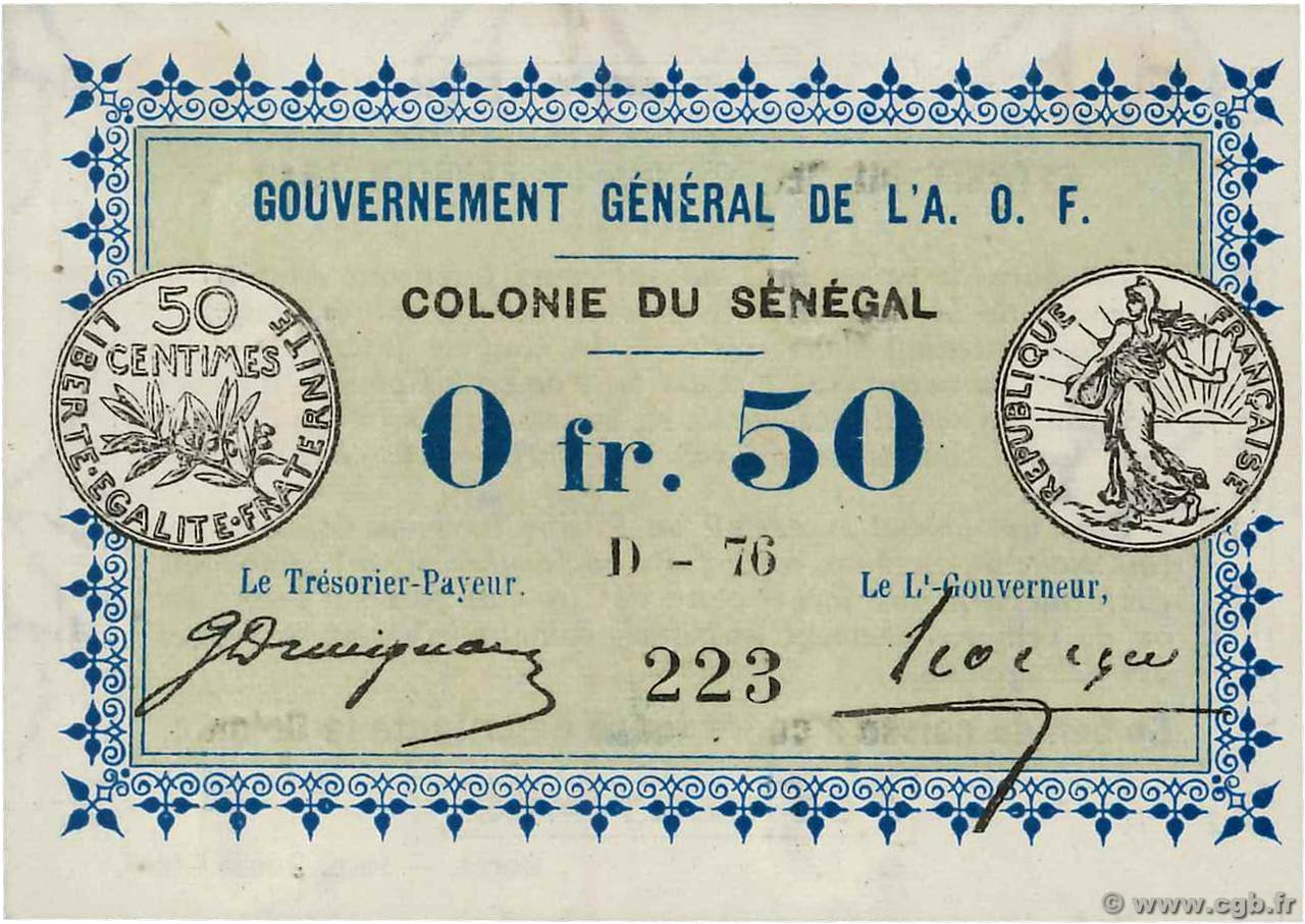 0,50 Franc SÉNÉGAL  1917 P.01b SPL