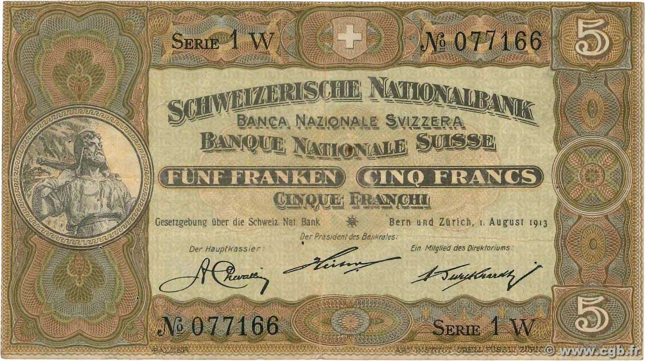 5 Francs SUISSE  1913 P.11a pr.TTB