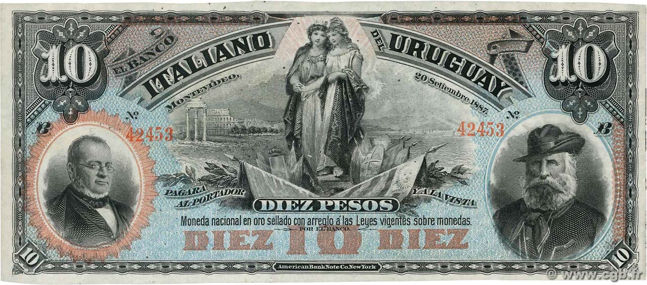10 Pesos Non émis URUGUAY  1887 PS.212r FDC