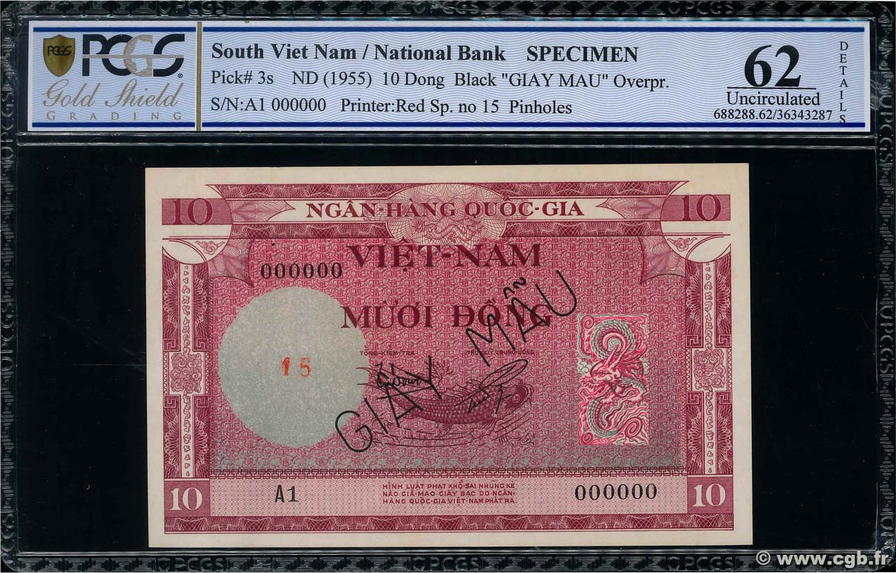 10 Dong Spécimen VIET NAM SOUTH  1955 P.03s AU