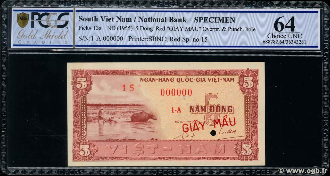 5 Dong Spécimen VIET NAM SOUTH  1955 P.13s UNC-