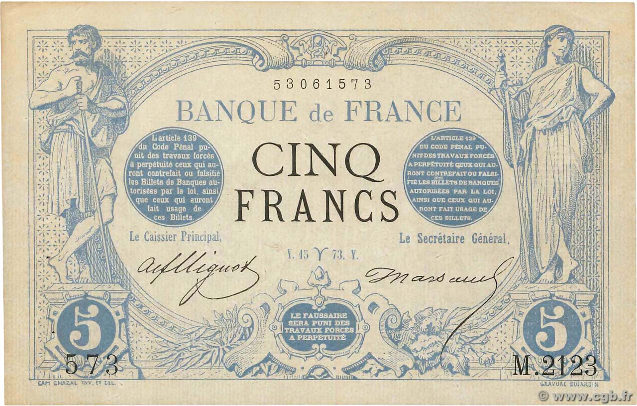5 Francs NOIR FRANCIA  1873 F.01.16 EBC+
