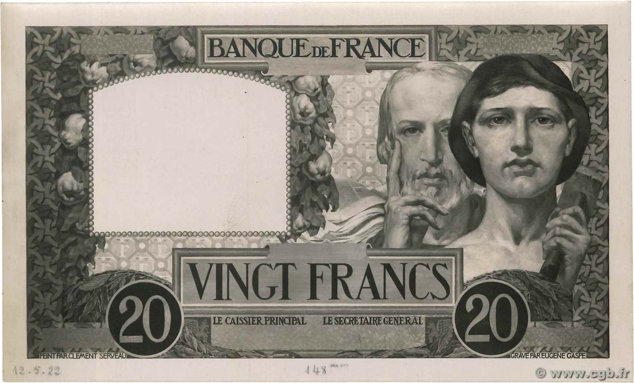 20 Francs TRAVAIL ET SCIENCE Photo FRANCIA  1922 F.12.00 EBC