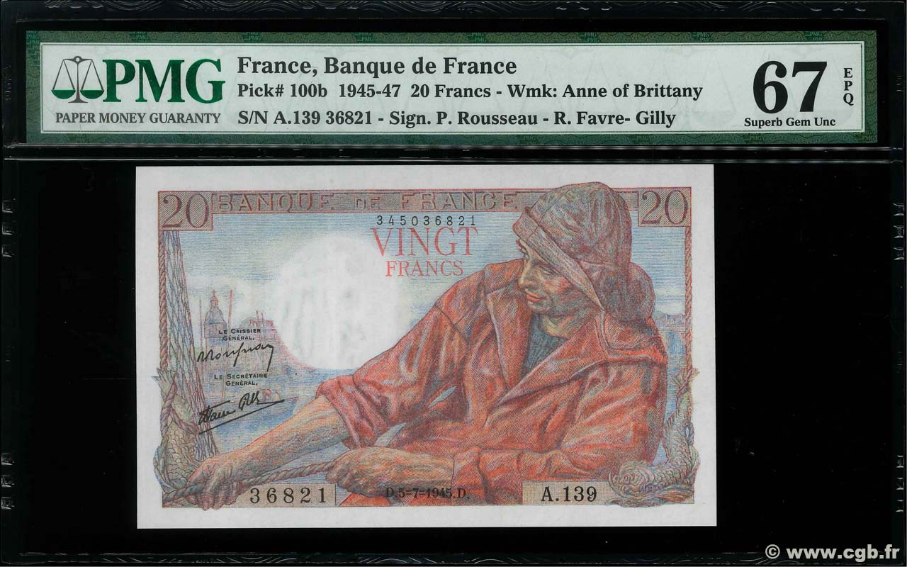 20 Francs PÊCHEUR FRANKREICH  1945 F.13.10 ST