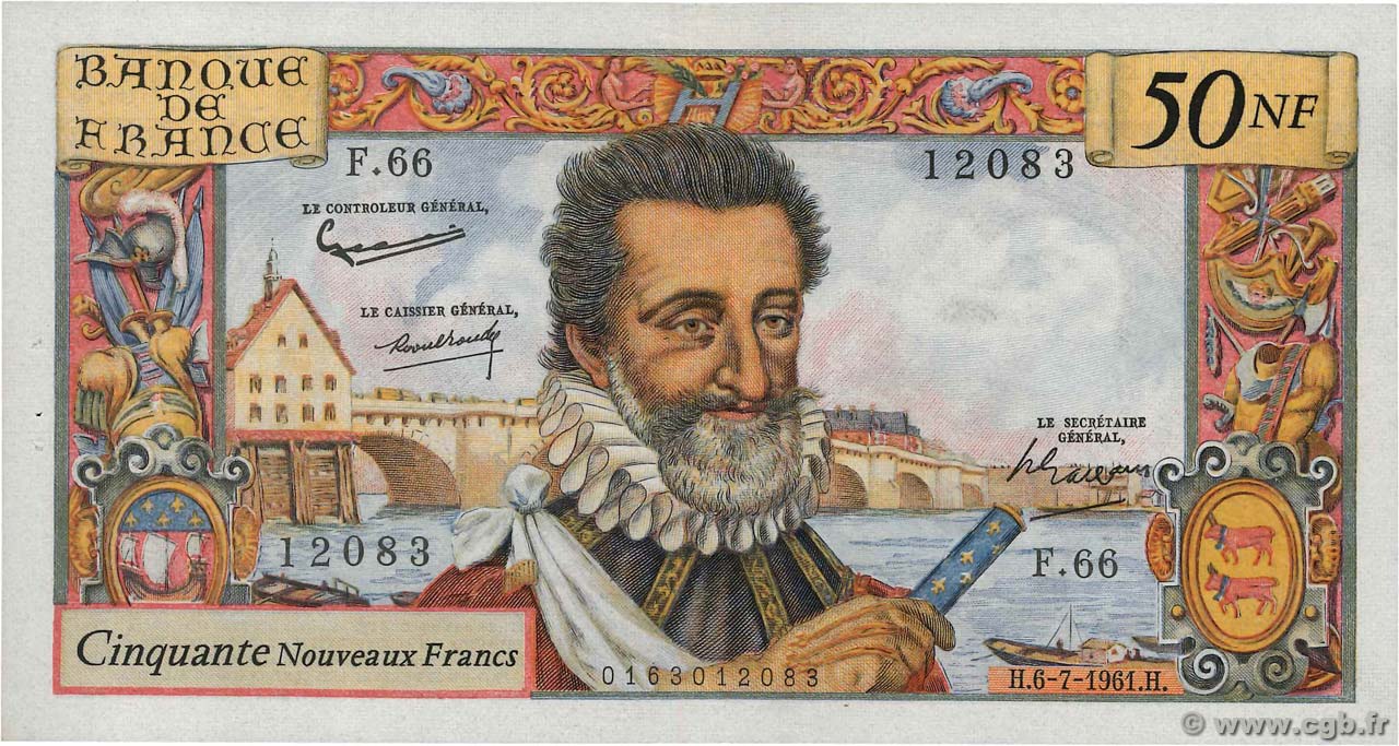 50 Nouveaux Francs HENRI IV FRANCIA  1961 F.58.06 BB